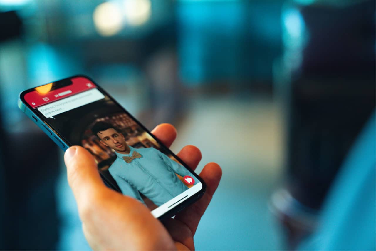 Close up of Flight Club SKILLS on a mobile phone in the hand of a Flight Club employee