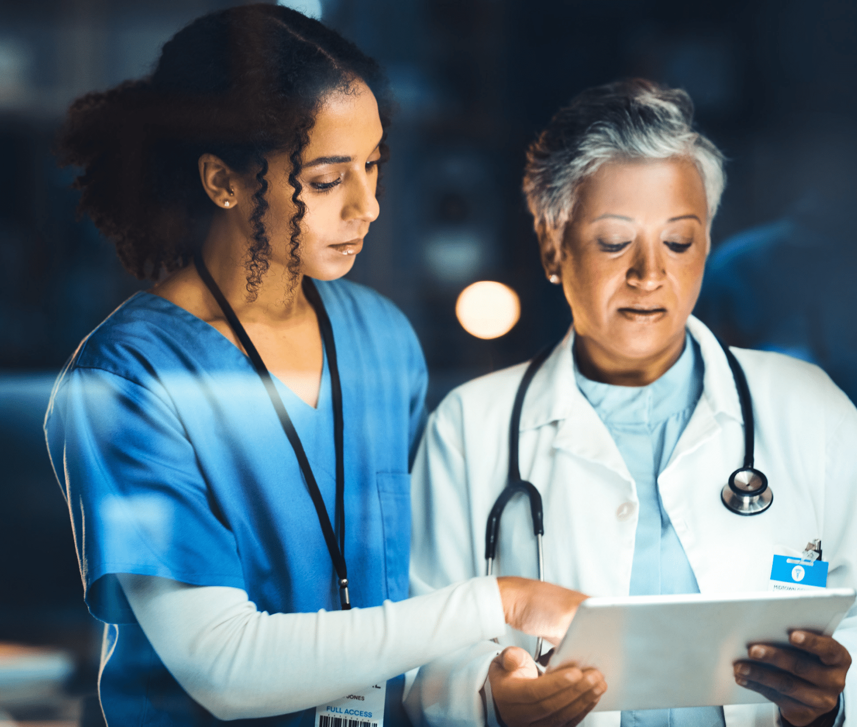 two employees at health care