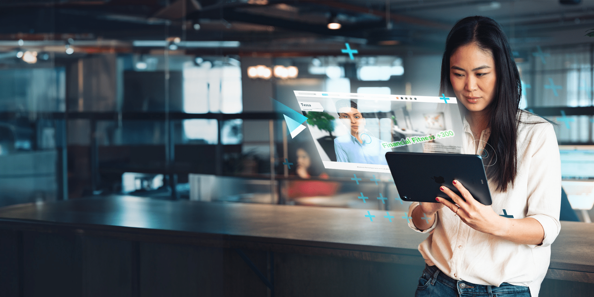 woman holding an ipad